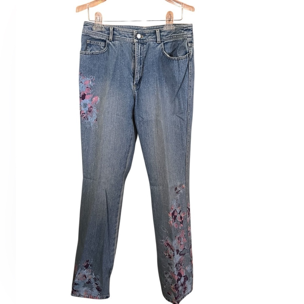 Dana Buchman Abstract Floral Screen Print Jeans NWOT - Picture 6 of 9